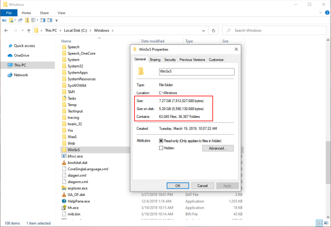 velikost složky winsxs ve Windows10