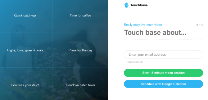 Touchbase nutí členy týmu, aby pořádali videohovory na dané téma, a stanoví 15minutový limit
