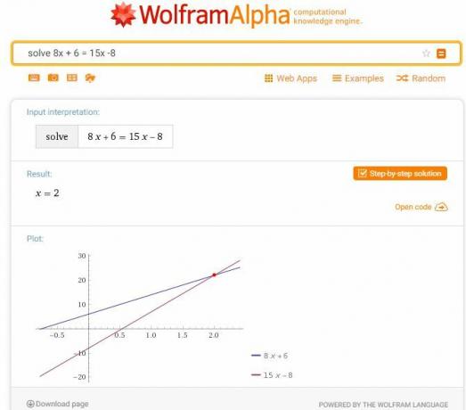 Wolfram Alpha řešitel rovnic