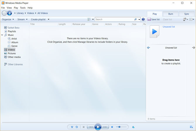 Rozhraní Windows Media Player 12