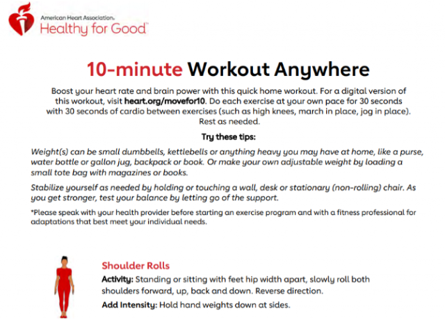 American Hearts Association nabízí bezplatné 10minutové kardio cvičení pro zdravé srdce