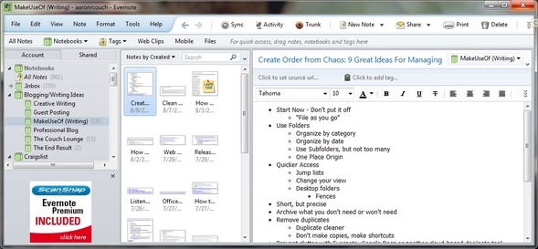 Vytváření objednávek z chaosu: 9 skvělých nápadů pro správu počítačových souborů Evernote Příklad