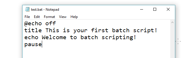 Testovací soubor Bat napsaný v programu Poznámkový blok
