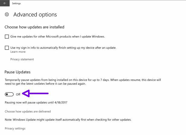 Windows 10 Creators Update představuje nové tlačítko Pause Update Windows 10 Creators Pause Update