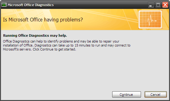 Jak opravit problémy Microsoft Office pomocí MS Office Diagnostics 2 první okno