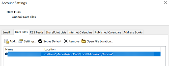 otevřít umístění datového souboru aplikace Outlook
