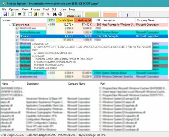 COM Náhradní procesní původ v Process Explorer