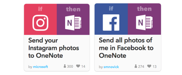 Příklad sociálních integrací OneNote With IFTTT