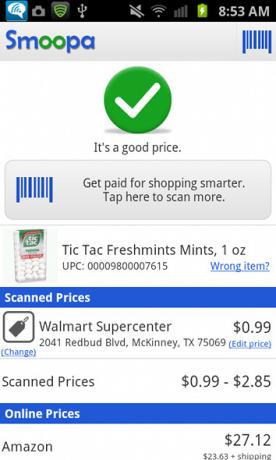 Získejte zaplaceno za nákup chytřejší s kontrolou ceny Smoopa [Android 1.6+ a iOS]