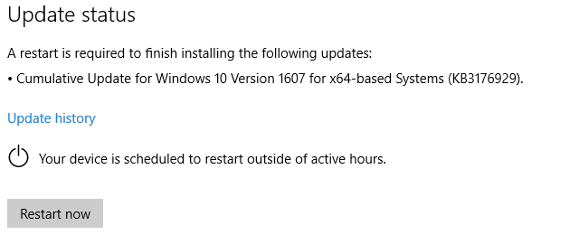 Stav aktualizace systému Windows 10