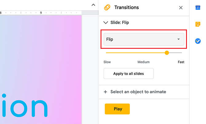 Vytvářejte přechody v Google Slide Slide Flip Transition