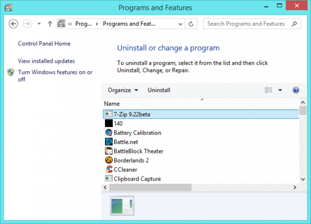 odinstalovat programy v programech a vystupovat na Windows 8.1