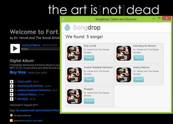 Songdrop: Vaše bezplatná a oblíbená služba pro ukládání skladeb, o které jste dosud nevěděli, písničky Songdrop nalezené na bandcampu