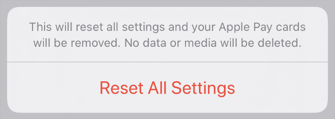 Reset All Settings Potvrzení iPhone