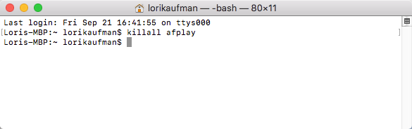 Spusťte příkaz killall pro afplay v systému Mac