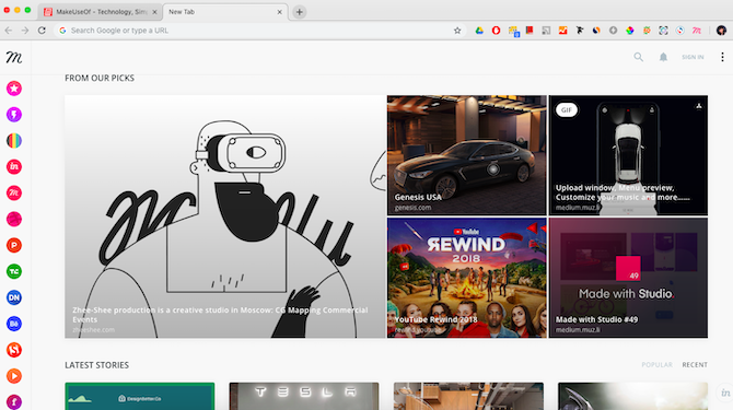 Muzli 2, rozšíření Chrome pro inspiraci designu