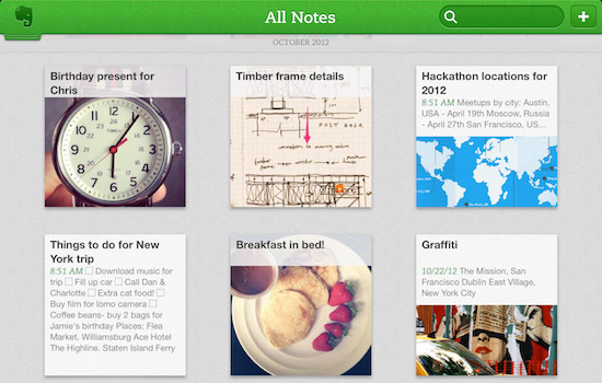 Evernote aplikace ipad