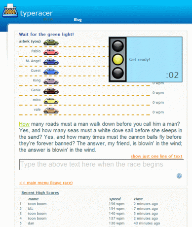 TypeRacer - psaní hra