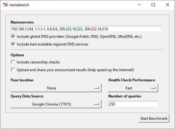 namebench dns testovací nástroj