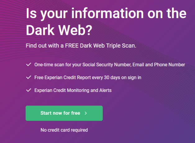 Informační stránka Experian Dark Web Scan