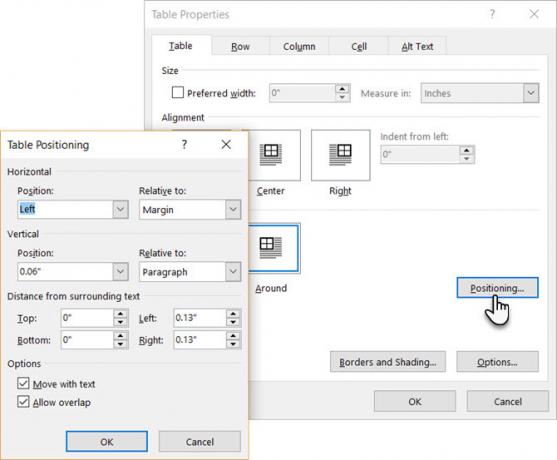 Microsoft Word-Position Table