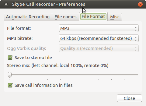 Nastavení systému Skype Call Recorder Linux