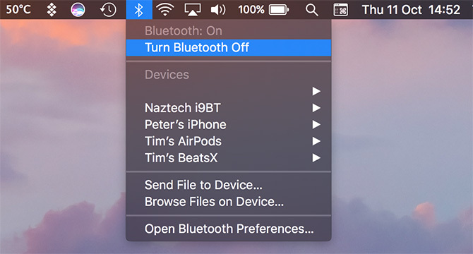 Vypněte Bluetooth Mac