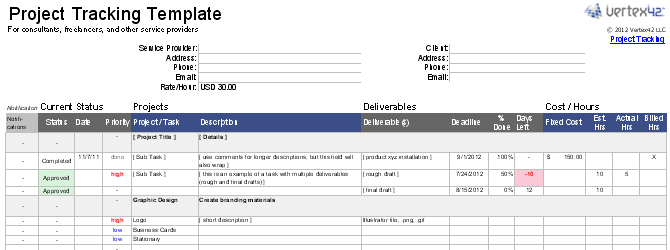 Šablona Excel pro sledování více klientů, projektů nebo výstupů.