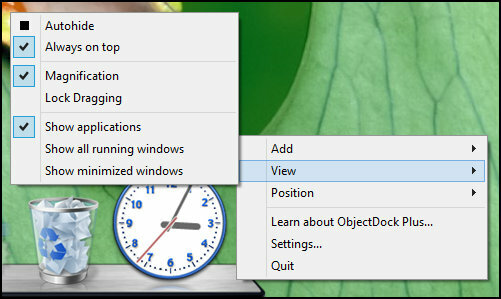 ObjectDock: Rychle přizpůsobte plochu a zvyšte její funkčnost [Windows] ObjectDock Klikněte pravým tlačítkem myši na View