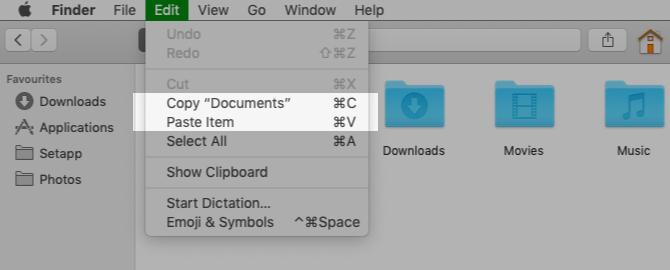 Zkopírujte a vložte možnosti nabídky do aplikace Finder v systému Mac