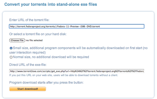 Stáhnout torrent bez klienta prostřednictvím Torrent2Exe [Windows] torrent2fedora