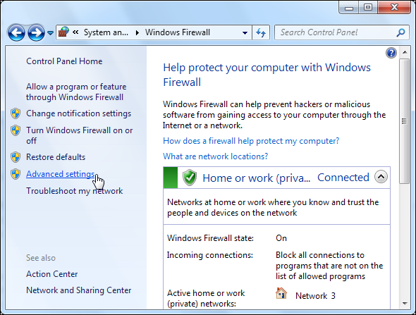 o Windows 7 firewall 