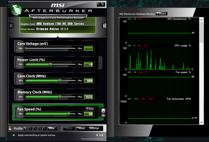 screenshot programu msi afterburner