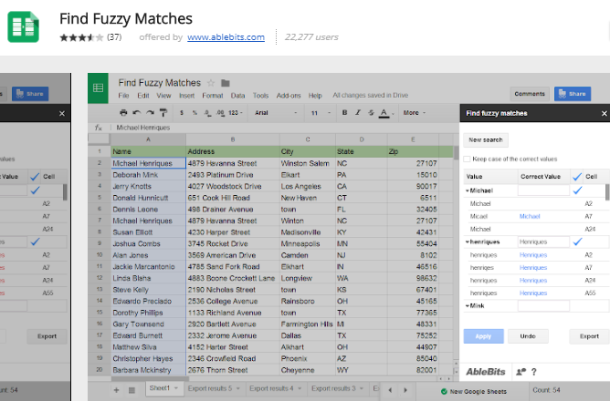 google sheet add ons - Najděte fuzzy zápasy