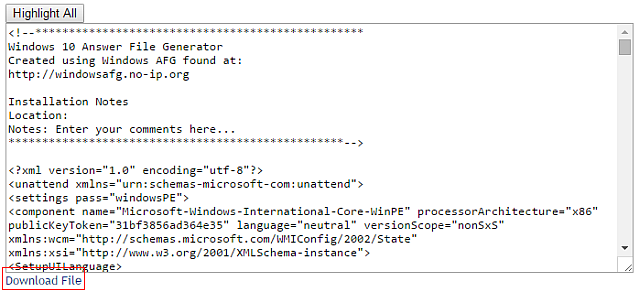 Windows Answer Generator General Settings Stáhnout XML