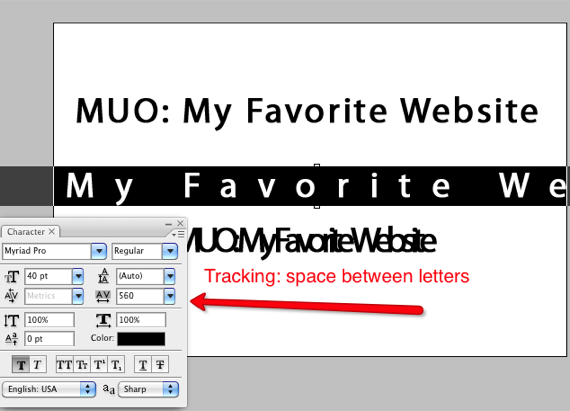 Jak používat panel znaků v aplikaci Photoshop trackingbetweenletters