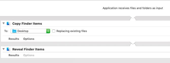 Aplikace Automator pro zkopírování vybraných položek do určené složky v systému Mac