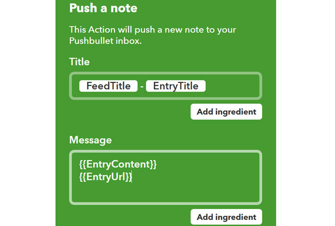 IFTTT RSS a Pushbullet applet