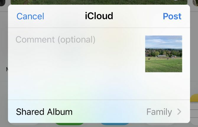 Okno pro vytvoření sdíleného alba iCloud