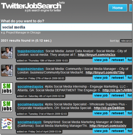 Vyhledávač pracovních míst pro Twitter.