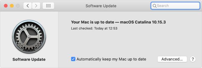 Stránka Aktualizace softwaru v systému MacOS