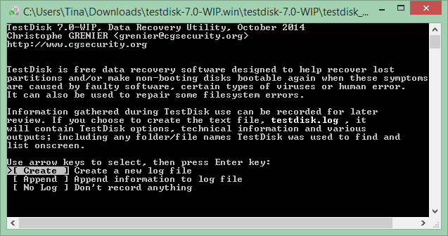 Toto je snímání obrazovky jednoho z nejlepších programů Windows zvaných TestDisk