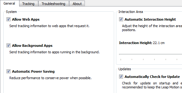 Leap Motion General Settings