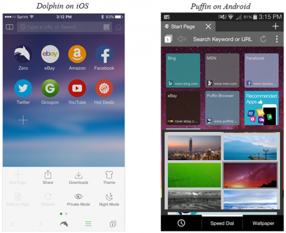 Delfín na iOS a Puffin v mobilních prohlížečích Android