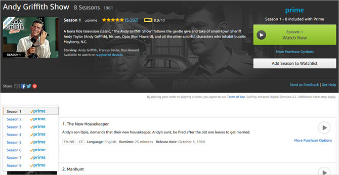 amazon hlavní video andy griffith show