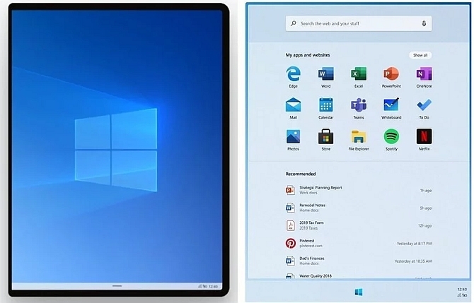 Windows 10x start menu živé dlaždice