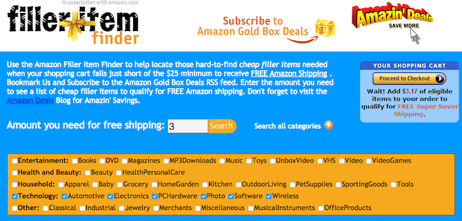 Amazon Sites and Tools - Filler Item Finder