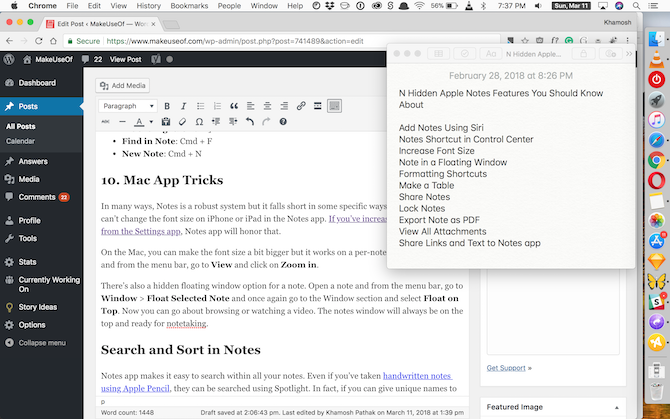 Apple Notes Features - Mac Floating Window