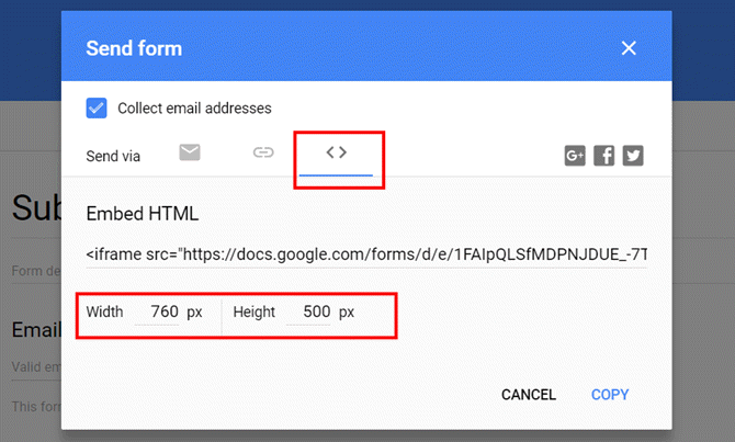 Tabulky Google, kontaktní formulář