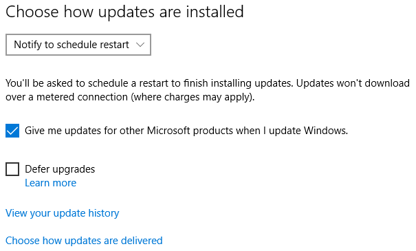 Windows 10 Zvolte způsob instalace aktualizací